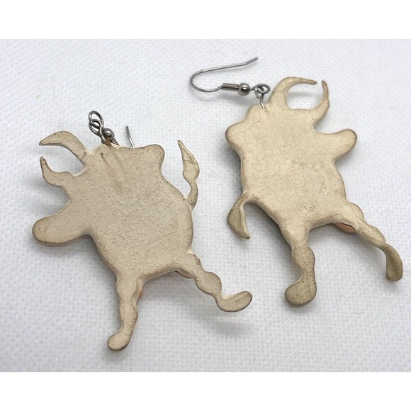 Vintage Abstract Avant Garde Cow Earrings Foam Impressionist Style Pierced Drop - Picture 5 of 7